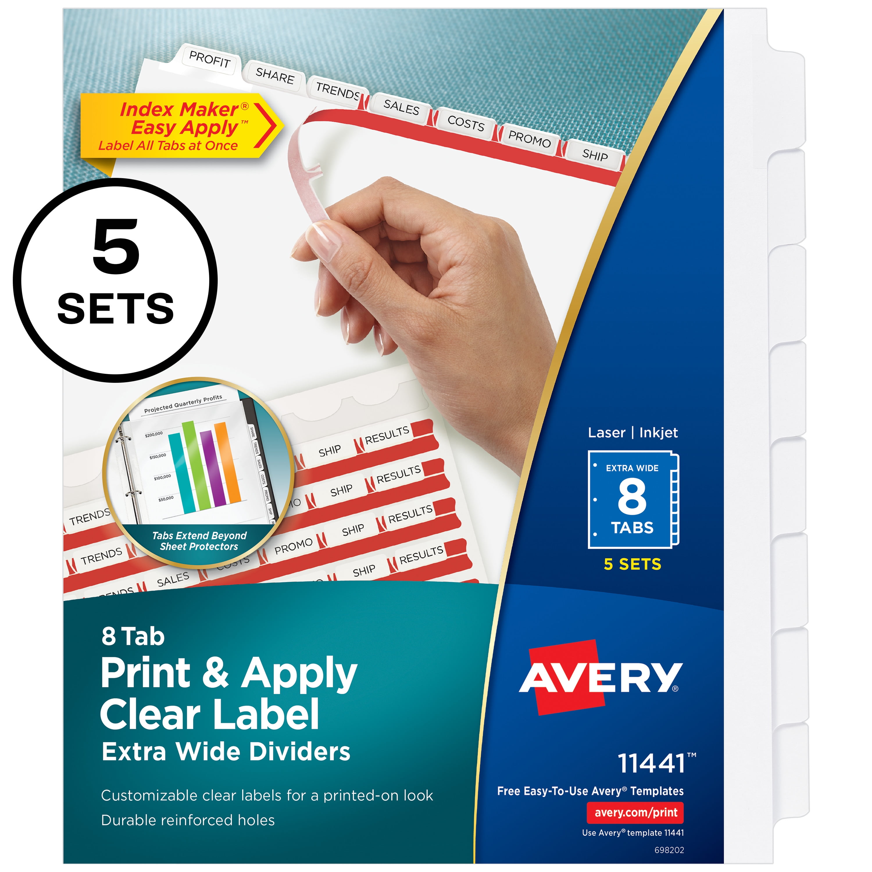Avery Print & Apply Clear Label Extra-Wide Dividers, Index Maker Easy Apply Label Strip, 8 White Tabs, 5 Sets (11441) - Walmart.com