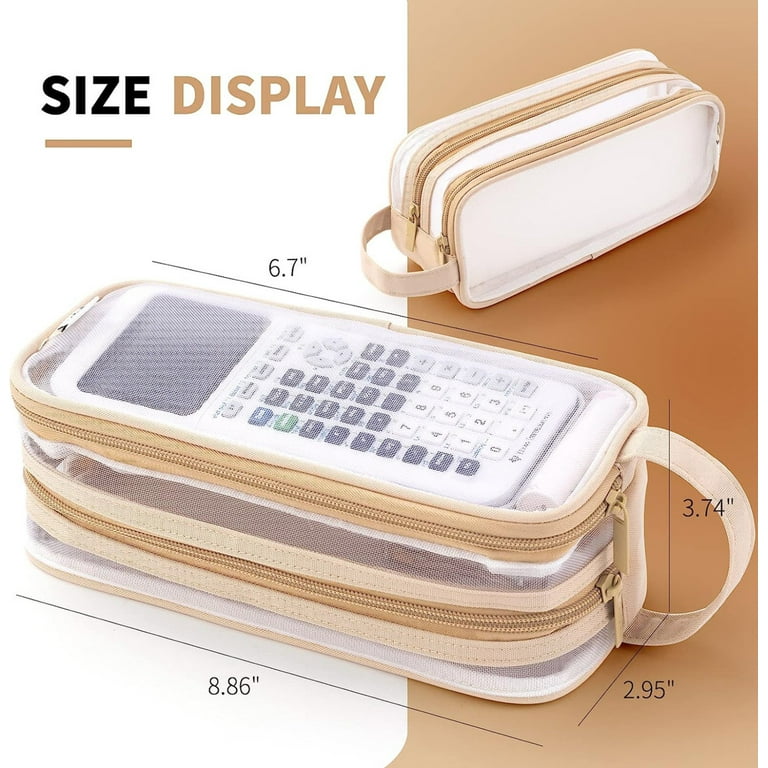 Large Grid Mesh Pencil Case 2 Compartment Pen Bag Clear Handheld  Multifunction Pencil Pouch Stationary Transparent Makeup Bag