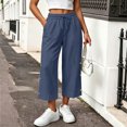 thumbnail image 7 of BRELIL Women's Wide Leg Capri Pants Elastic Waist with Pockets Casual Solid Streetwear Lounge Pants Summer Vacation Outfits, Light Blue L, 7 of 7
