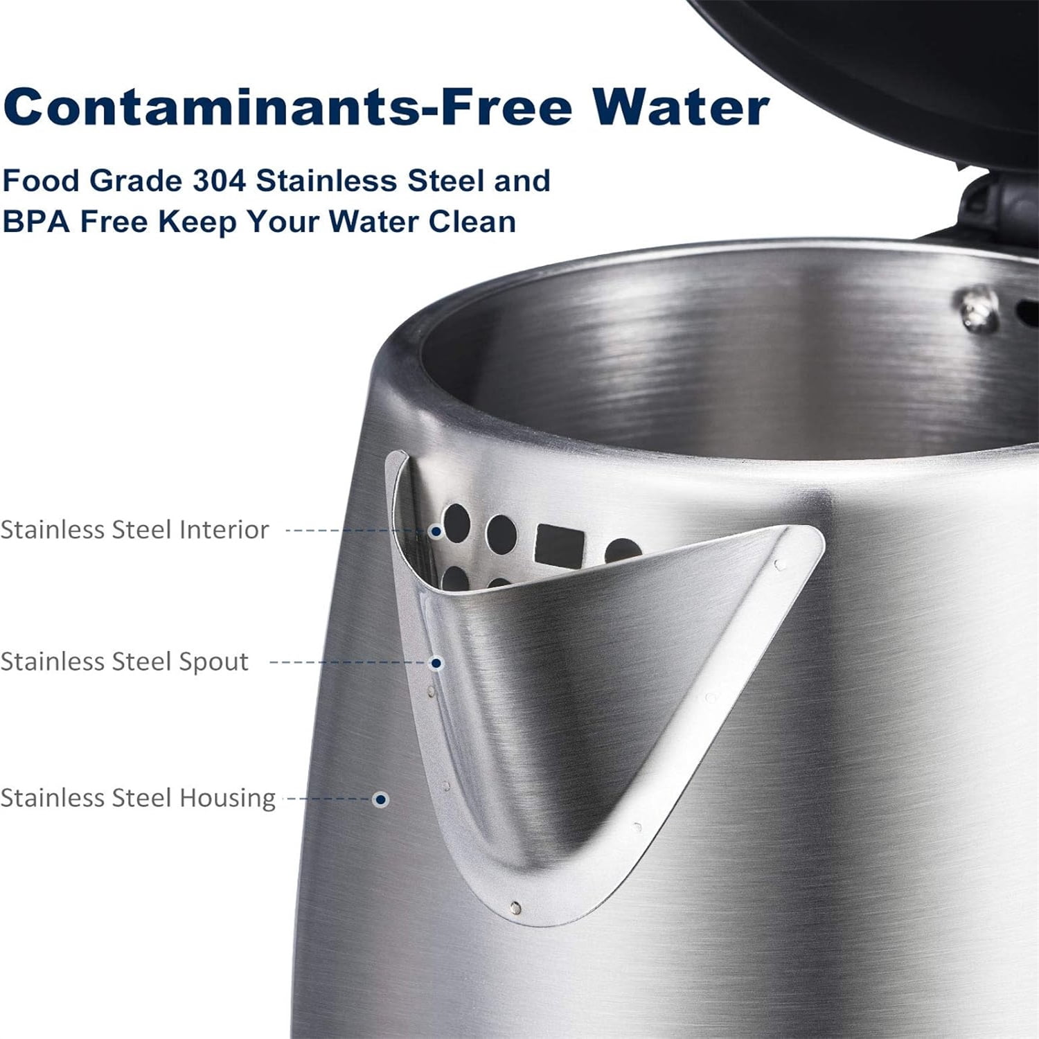 Electric Kettle, 1.7 Liter Stainless Steel Tea Kettle with Blue LED Light, Fast Heating Countertop Tea Maker Hot Water Boiler with Auto Shut-Off & Boil Dry Protection, Black