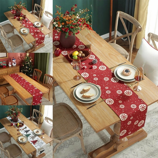 Camino de mesa de copos de nieve de Navidad | Decoración festiva de mesa de poliéster, rojo blanco | 12x55 in | Blanda, Duradera, Fácil de Limpiar | Decoración de banquetes en casa para cenas