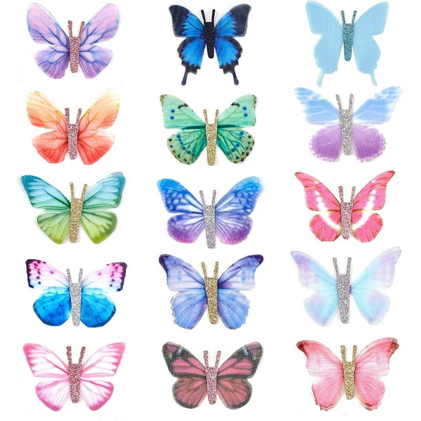 30 piezas de mariposas coloridas 3D de doble capa con forma de mariposa, tela de tul de gasa, accesorios para pendientes, pinzas para el cabello, fabricación de joyas
