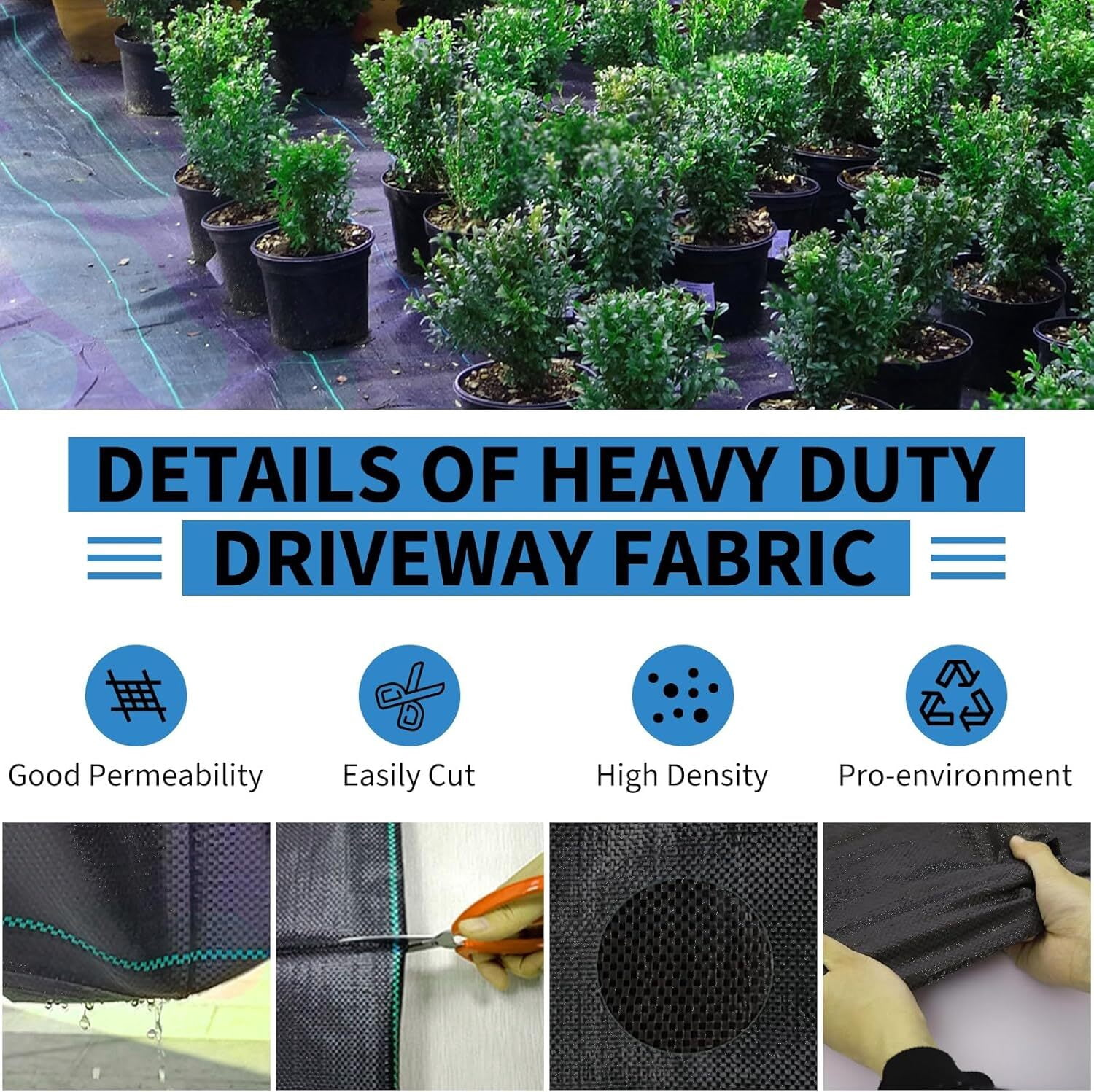 EastVita 6x100FT Weed Barrier Fabric Heavy Duty Woven Landscape Fabric Easy Setup Ground Cover Weed Control Mat for Greenhouse Yard Flower Bed Garden Black