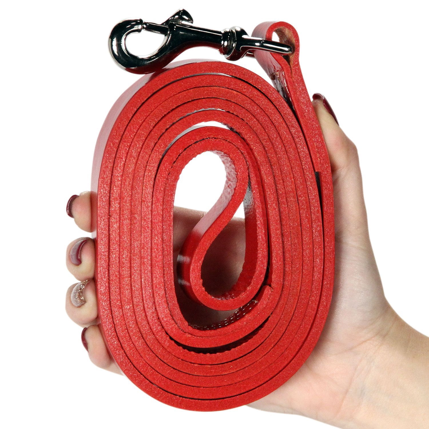 logical leather 6 foot dog leash - best for training - water resistant heavy full grain leather lead - red