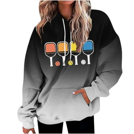 Lightning Deals of Today Prime kttectoa Womens Tops Long Sleeve Hooded Hoodie Sweatshirts Fashion Print Sweatshirts Pullover Oversized Sweatshirt for Women Fall Clothes for Women 2024
