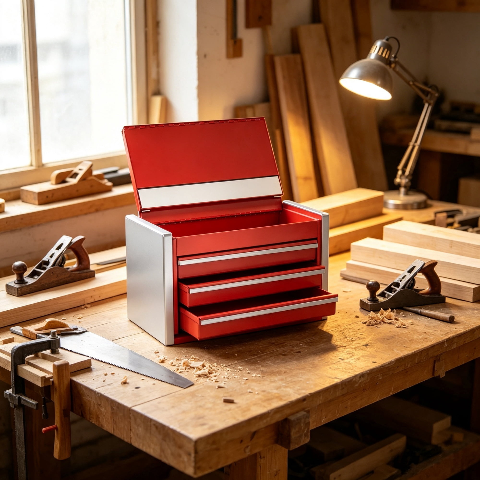 8.6" Portable Metal Tool Box with 3 Drawers, Tool Chest with Ball Bearing Slides & EVA Liners