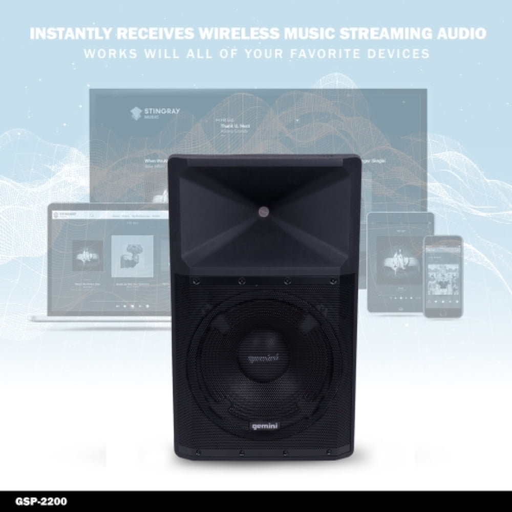 Gemini GSP-2200 15" Powered PA Speaker System with Bluetooth, Mic, 2200W Big DJ Speaker for Events and Parties