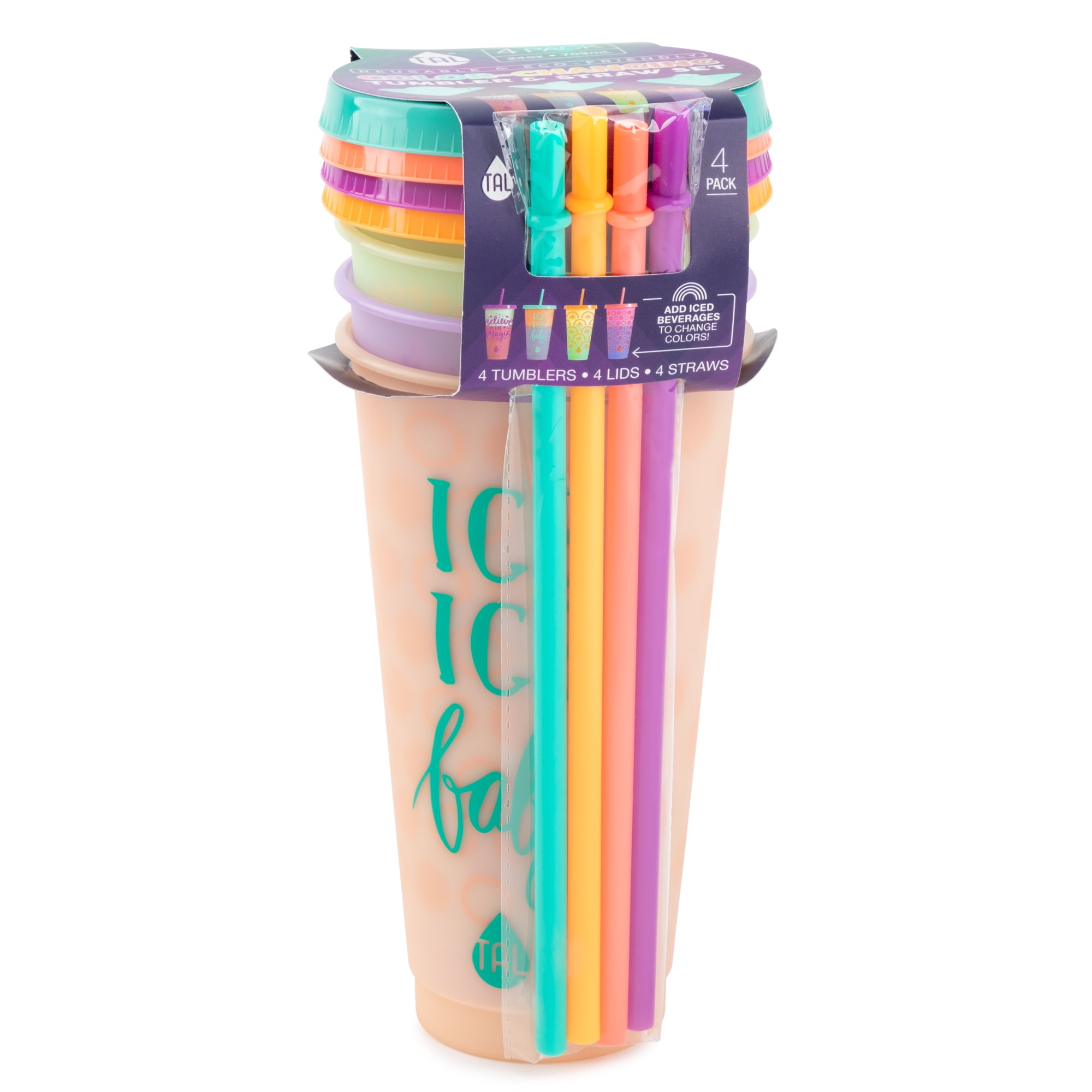 TAL Color Changing Plastic Cup Tumbler and Straw Set 24 Fl Oz, Multi Color