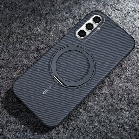 360° Spin Magnetic Stand & Invisible Ring for Samsung Galaxy S24 Carbon Fiber Case, Compatible with MagSafe Shockproof Military Drop Protection Ultra Slim Phone Case for S24, Black