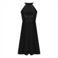 thumbnail image 5 of Dress for Women Halter Neck Sleeveless Formal Dresses Cocktail Party Women's Summer Solid Color Sequin Spliced Sleeveless Dress Black M, 5 of 8