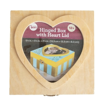 Hello Hobby Unfinished Brown Wood Hinged Box with Heart Lid, Wedding Keepsake