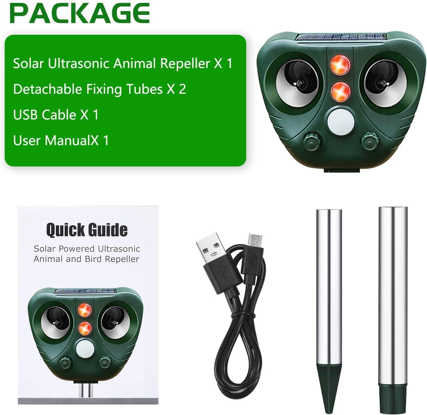 Solar Ultrasonic Animal Repeller Outdoor Cat Repellent