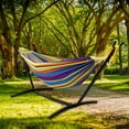thumbnail image 3 of SZHLUX Double Hammock with Stand Included 450lb Capacity Steel Stand, Premium Carry Bag Included and Two Anti Roll Balance Beam,Rainbow, 3 of 8