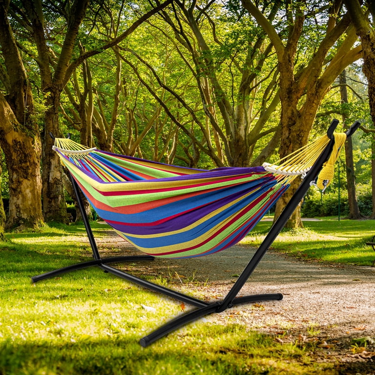 SZHLUX Double Hammock with Stand, 450lb Capacity Rainbow, Steel