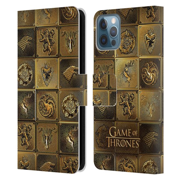 Head Case Designs Officially Licensed HBO Game of Thrones Golden Sigils All Houses Leather Book Wallet Case Cover Compatible with Apple iPhone 12 / iPhone 12 Pro