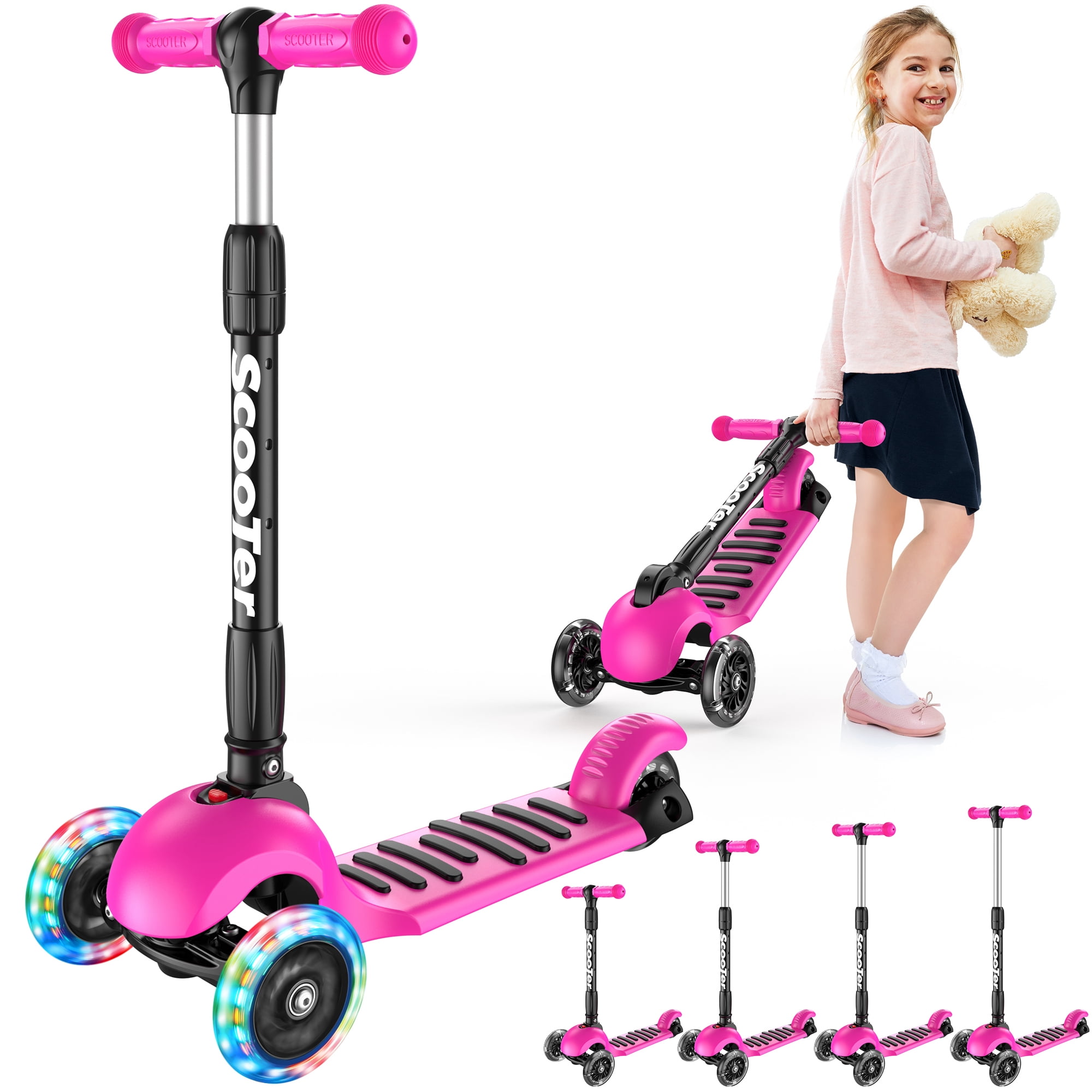 Banne Scooter Height Adjustable Lean to Steer Flashing PU Wheels 3 Wheel Kick Scooters for Kids