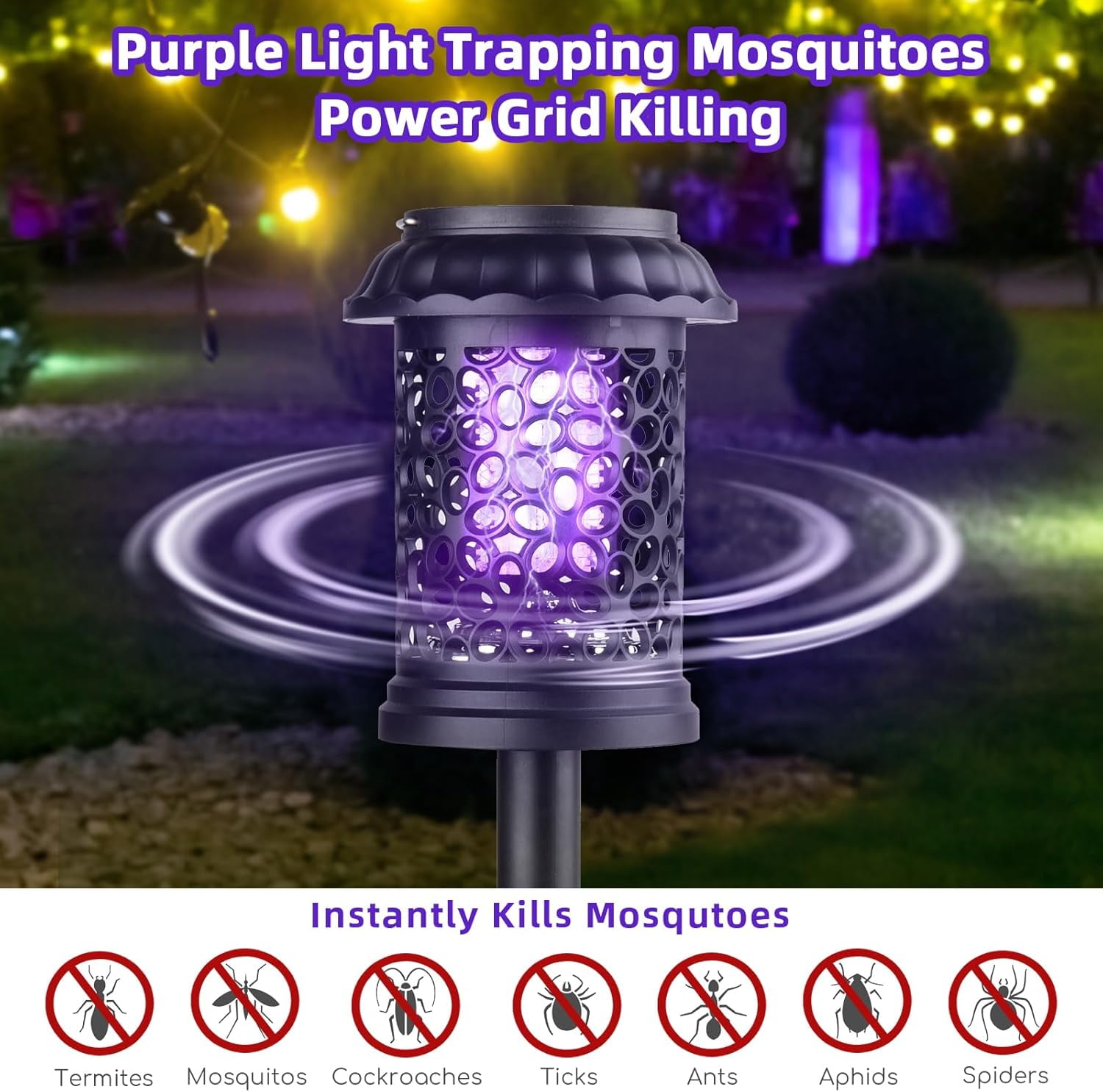 4 Pack Upgraded Solar Bug Zapper in Black, Outdoor Mosquito Repellent for Patio and Garden, Waterproof Insect Killer