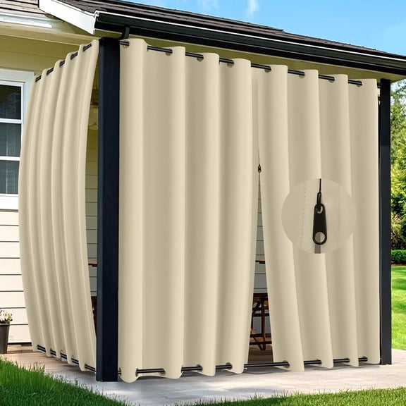 Outdoor Curtains for Patio Waterproof 2 Panels Blackout Curtains 84 inch Long with Zipper Top & Bottom Grommet Sun Blocking Outdoor Privacy Drape for Gazebo Porch Pergola (54x84, Beige)