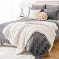 thumbnail image 4 of Battilo Cream Faux Fur Throw Blanket,Double Side Ruched Rabbit Fur Throws,Cozy Mink Blanket,60"x80", 4 of 7