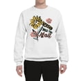 thumbnail image 2 of Wild Bobby Worship While You Wait Sunflower Pink and Yellow Inspirational/Christian Unisex Crewneck Sweatshirt, White, XX-Large, 2 of 6
