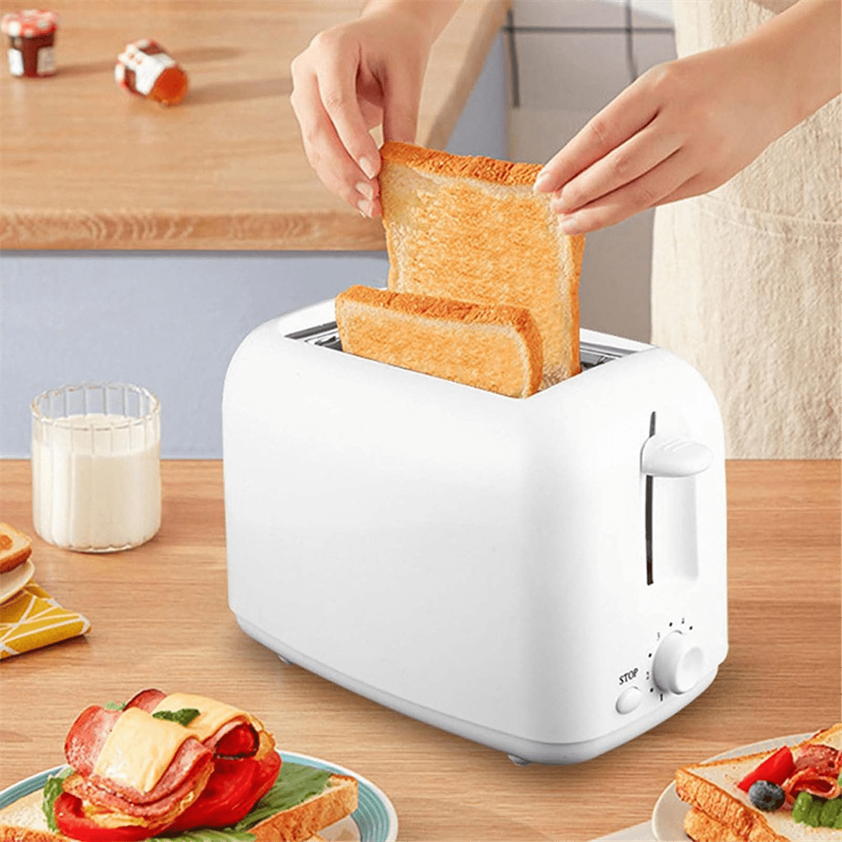 Retro Toaster 2 with 6 Functions, Stainless Steel Toaster Removable Crumb Tray, Under Base Cord Storage US Plug