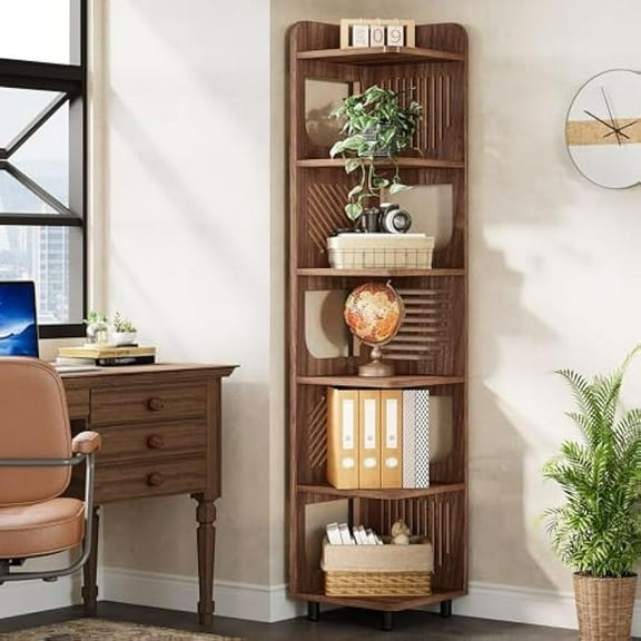 6-Tier Corner Shelf Stand, 71-Inch Rustic Tall Corner Bookshelf, Narrow Corner Bookcase with Storage Rack, Corner  Stand Display Shelf Organizer for Living Room, Bedroom, Office, Utility Racks