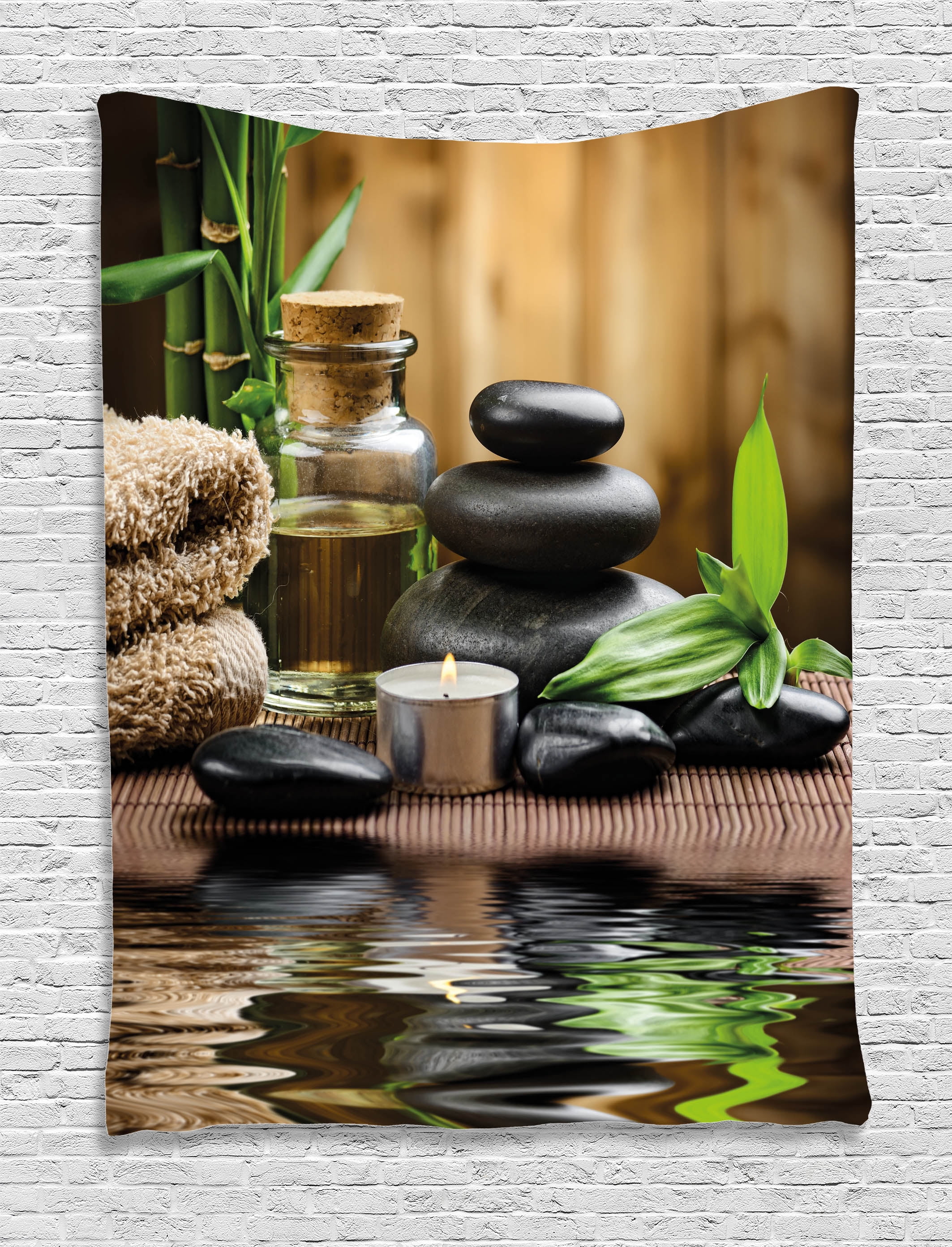 Spa Tapestry, Asian Zen Massage Stone Triplets with Herbal Oil and Scent Candles Print, Wall ...
