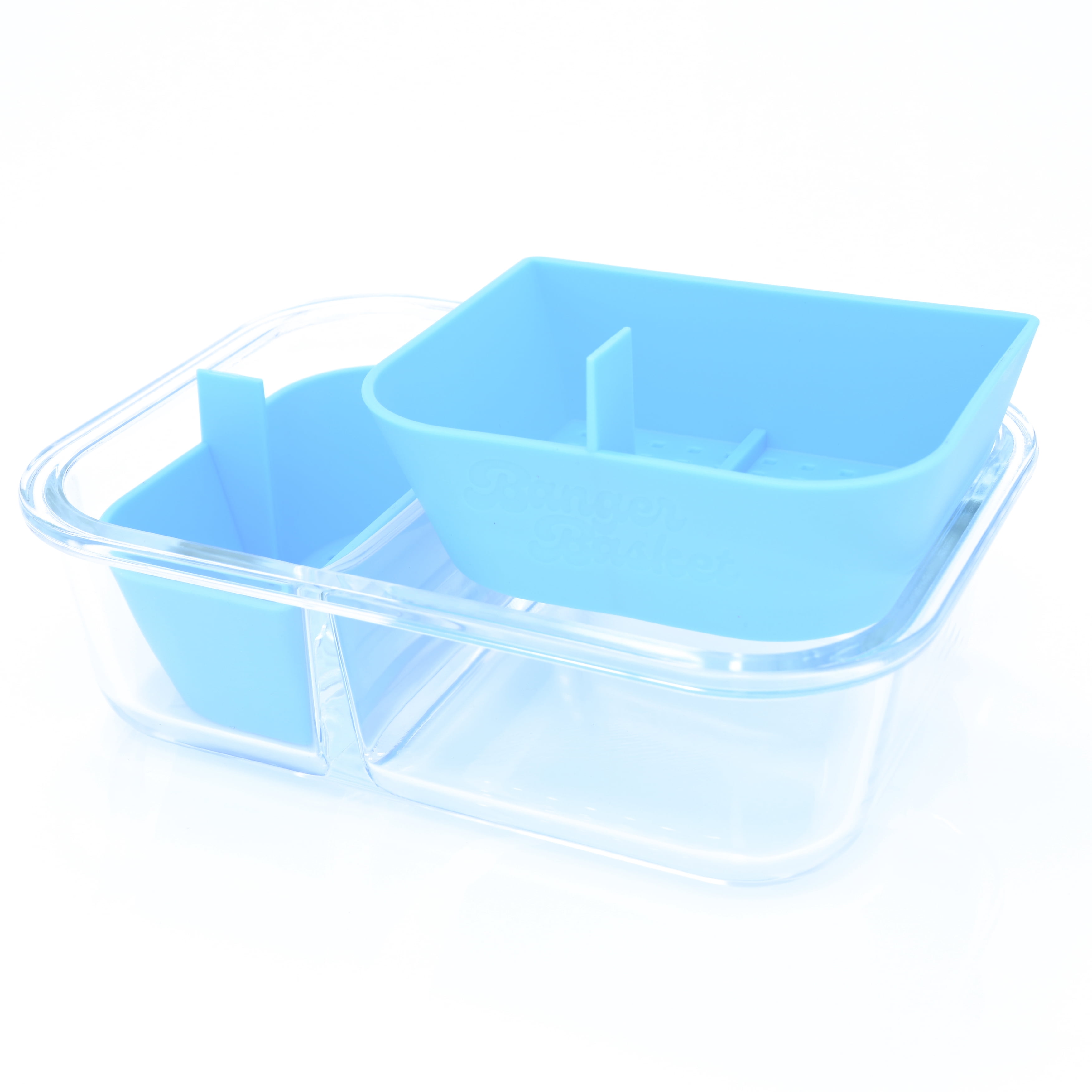 Banger Basket Two Compartment Borosilicate Glass Container Cleaning Tool with Sealable Lid (Arctic Blue)