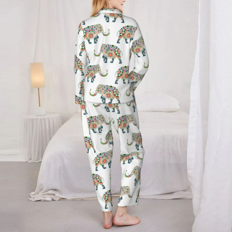 Pajamas for Women Set Indian Elephant PJ Sets for Women Long Sleeve Pajama Set for Women Womens Pajama Sets Walmart