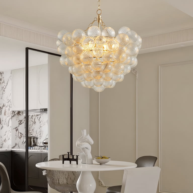 Large Bubble Glass Pendant Light, 23.6 Inch Chandelier 6-Light 