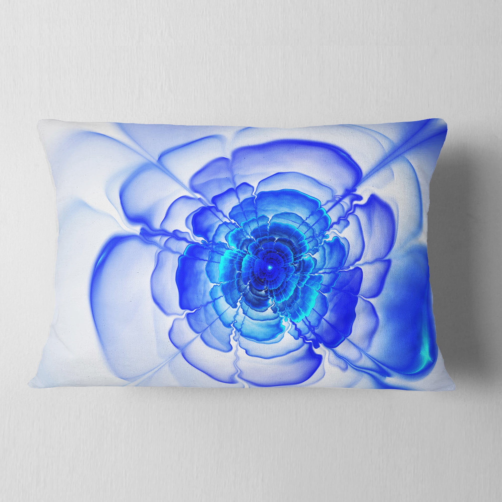 Designart Large Blue Fractal Flower Petals - Floral Throw Pillow - 12x20