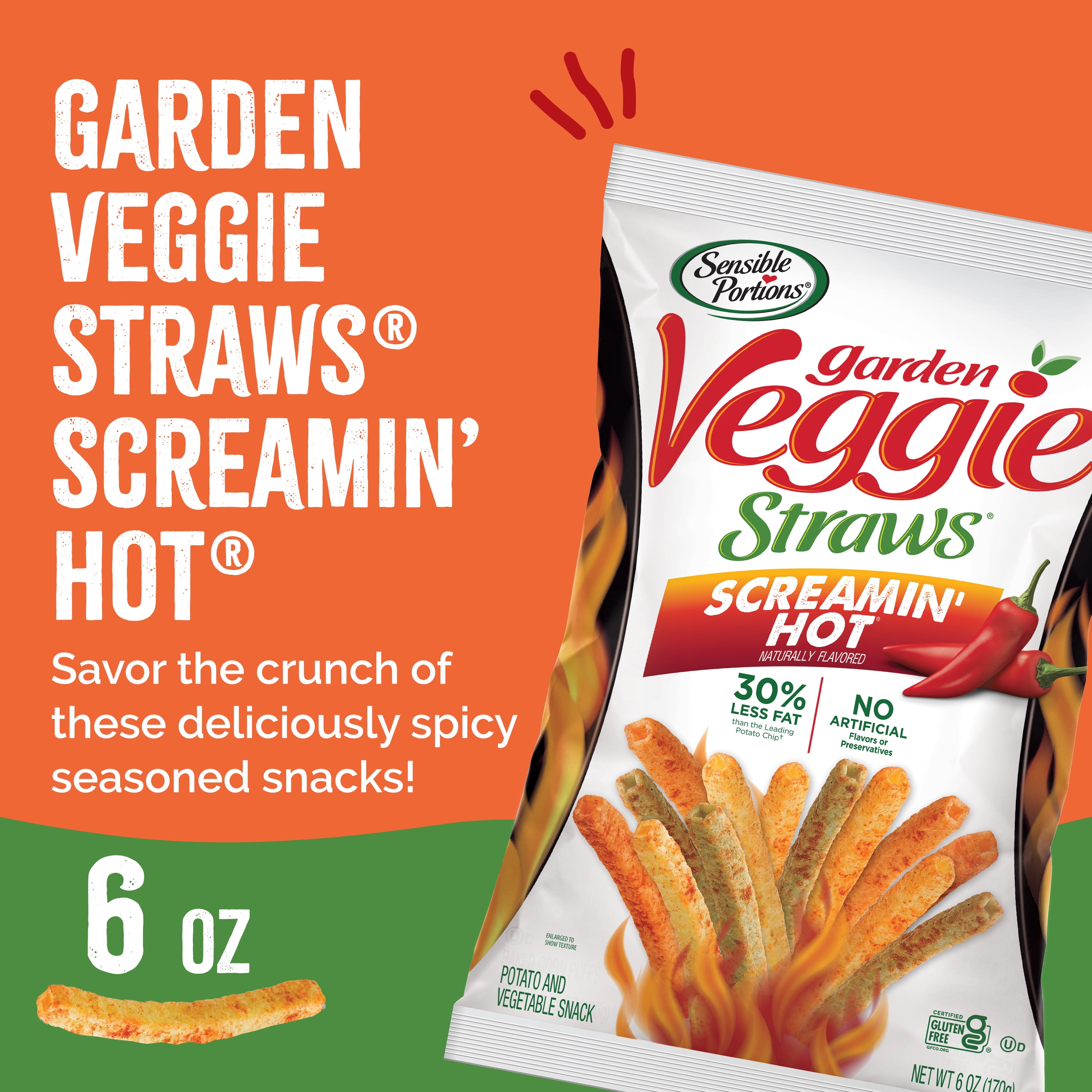 Sensible Portions Garden Veggie Straws, Screamin' Hot, 6 oz