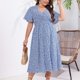 thumbnail image 5 of Puntoco Vestido De Manga Corta Con Cuello En V, Vestido De Verano De Manga Corta Con Cuello En V Estampado Talla Grande Azul Xxxl, 5 of 7