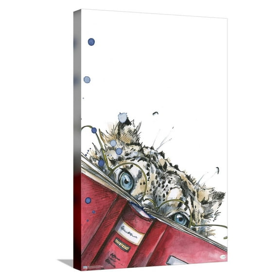 Snowtap - Snow Leopard Reading Canvas Wall Poster, 14.725" x 22.375"