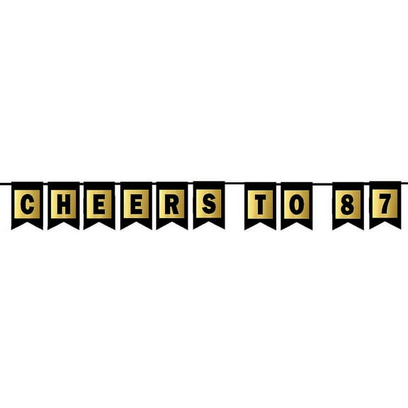 Cheers 87th Brithday Anniversary Black & Mettalic Gold Handing Party Wall Decoration Bunting Banner