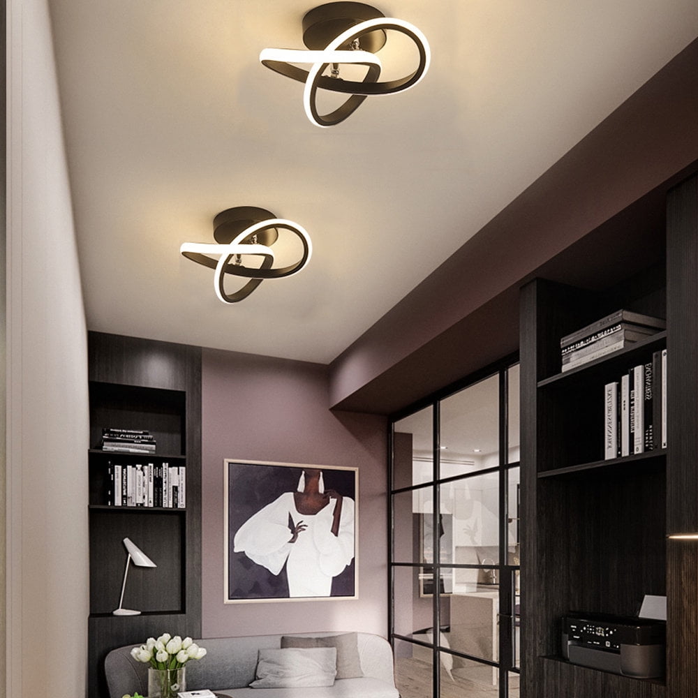 ADISUN Modern LED Flush Mount Ceiling Light, Aluminum Acrylic Lampshade, Warm White 3000K 22W 110V (Black)
