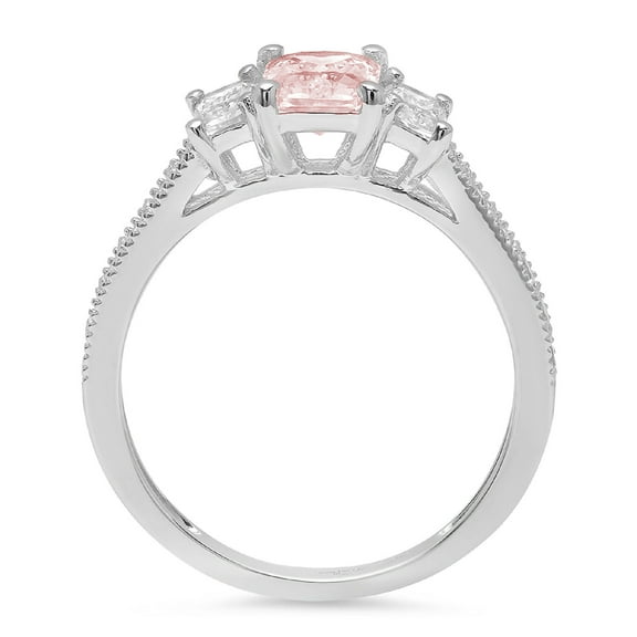 1.88 ct Emerald Cut Simulated Pink Diamond Three-Stone Engagement Ring for Women in 18K White Gold