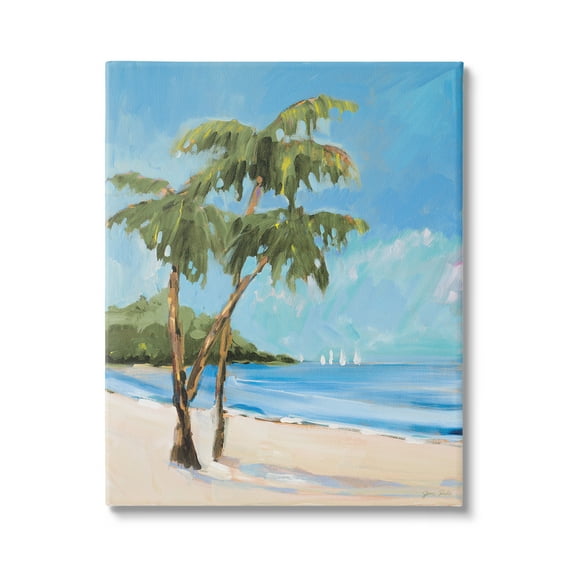 Stupell Industries Palm Trees Beach Landscape Nature Painting Gallery Wrapped Canvas Print Wall Art, 16 x 20
