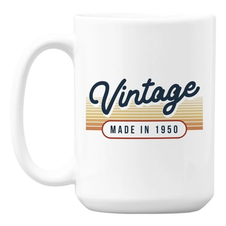 

Vintage Made in 1950 Year of Birth White Ceramic Coffee & Tea Mug (15oz)