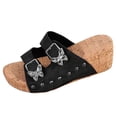 thumbnail image 5 of Women's Platform Sandals Cork Footbed Wedges Heels Slip on Slides Fashion Butterfly Buckle Strap Comfy Arch Suppport Summer Beach Vacation Dress Shoes Black Size 6.5, 5 of 5