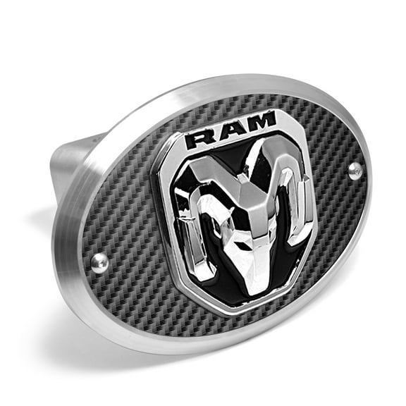 RAM 2019 up 3D Logo on Carbon Fiber Look Oval Billet Aluminum 2 inch Tow Hitch Cover