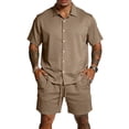 thumbnail image 2 of Mens 2 Piece Matching Set Gym Summer Sets Plus Size Beach Shirt and Shorts Fashion Drawstring Short Sleeve Outfits, 3XL, 2 of 7
