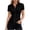 Black, variant on Womens Blouses Button Down Collared Short Sleeve Ruched Front Fitted Slim Business Work Tops Summer Shirts, Black L