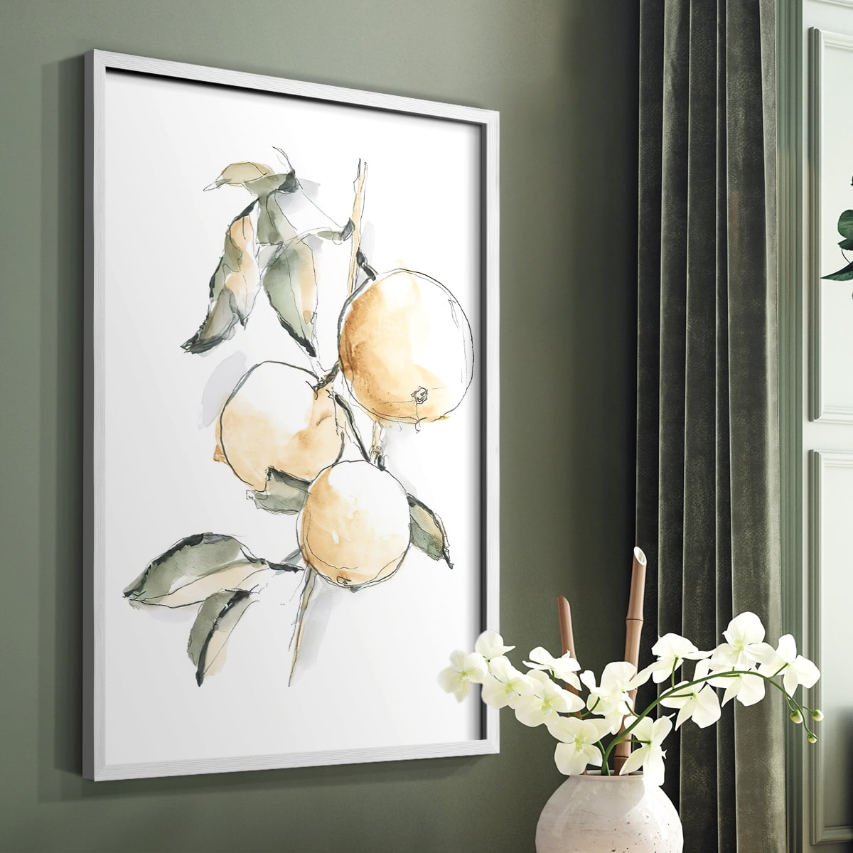 Watercolor Fruit Contour II Framed Print in White Solid Wood 11 x 14 Framed Print
