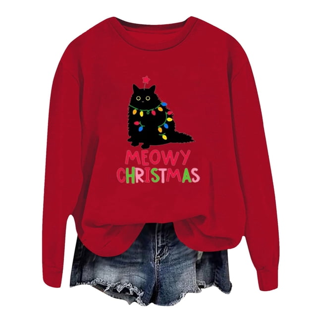 WEAIXIMIUNG Robe Sweat-Shirt Surdimensionnée Grande Taille Mode Hiver pour Femmes Imprimé Festif de Noël Col Rond