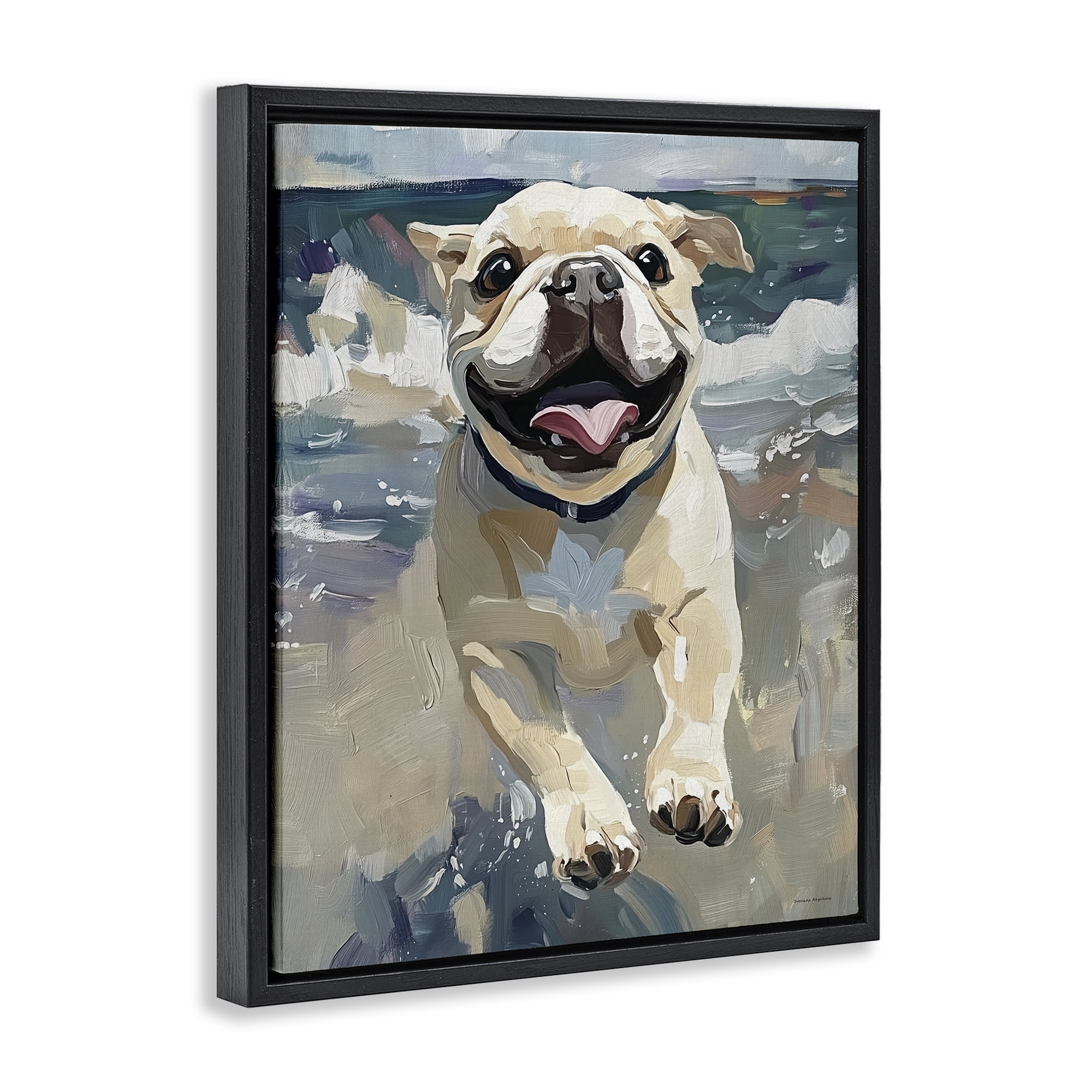 Stupell Industries Sunny Paws Dog on Beach Black Framed Floater Canvas Wall Art, design by Svetlana Aleynikova
