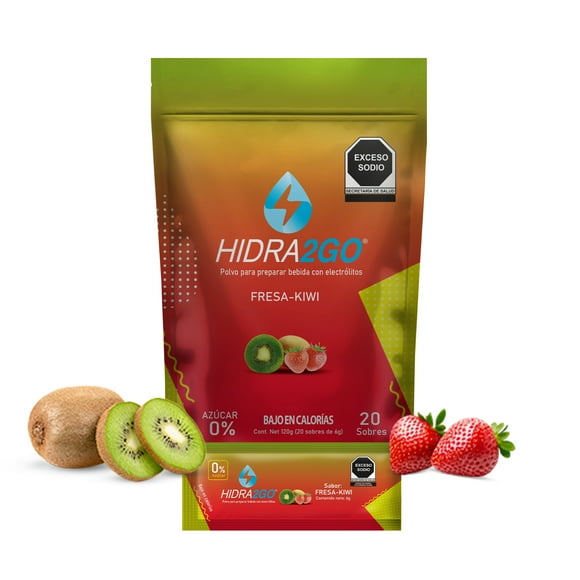 HIDRA2GO | Electrolitos en Polvo Fresa-Kiwi Sin Azúcar con Magnesio y Vitamina C | Bolsa 20 Sobres | Hidratación para Deporte Running y Suplementos Gym