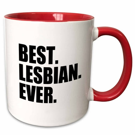 3dRose Best Lesbian Ever - Fun humorous gay pride gifts for her - funny - humor - black text - Two Tone Red Mug,