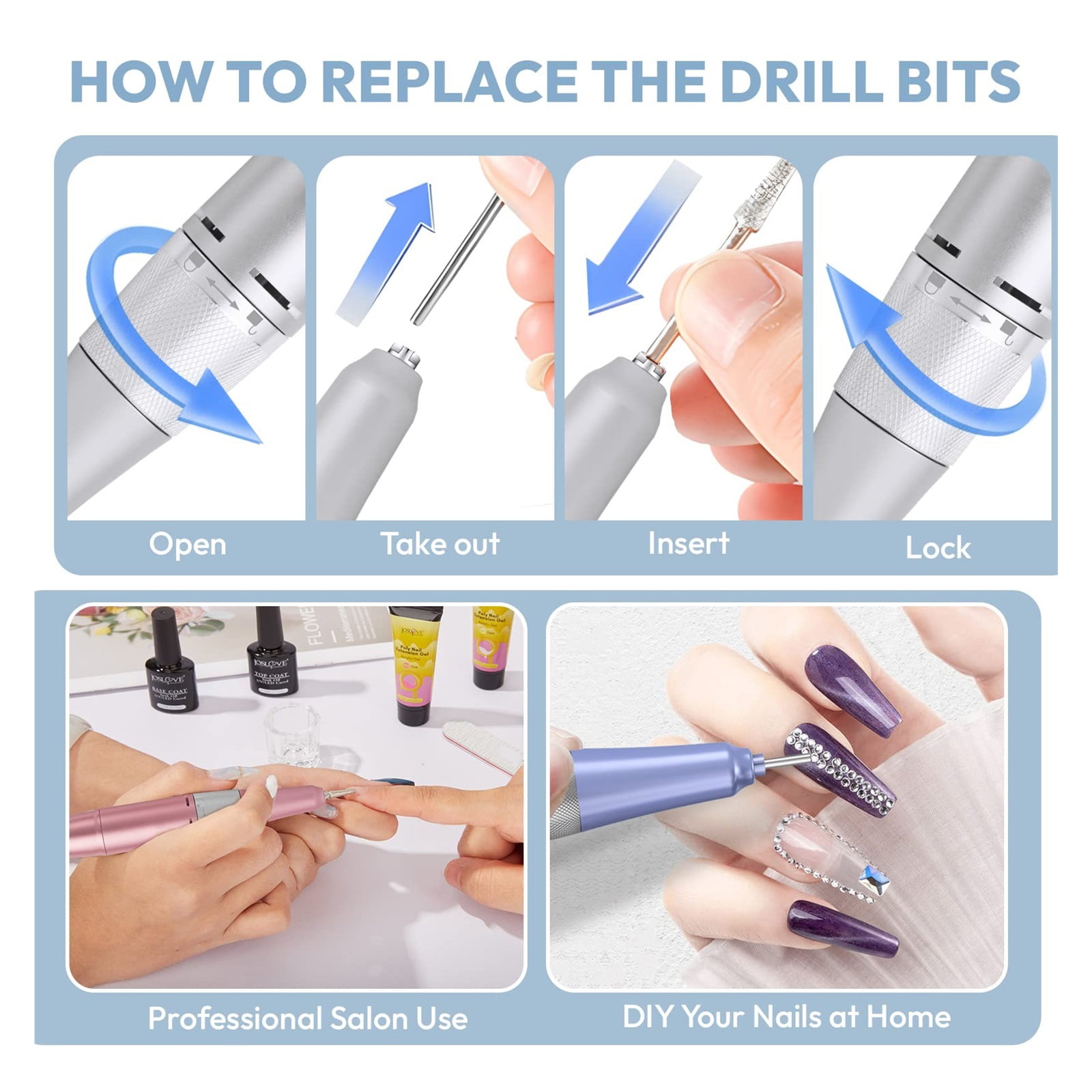 45000RPM Electric Nail Drill Machine, Rechargeable Cordless Electric Nail Sander For Acrylic Gel, Manicure Drill For Nail Salon ,Low Noise