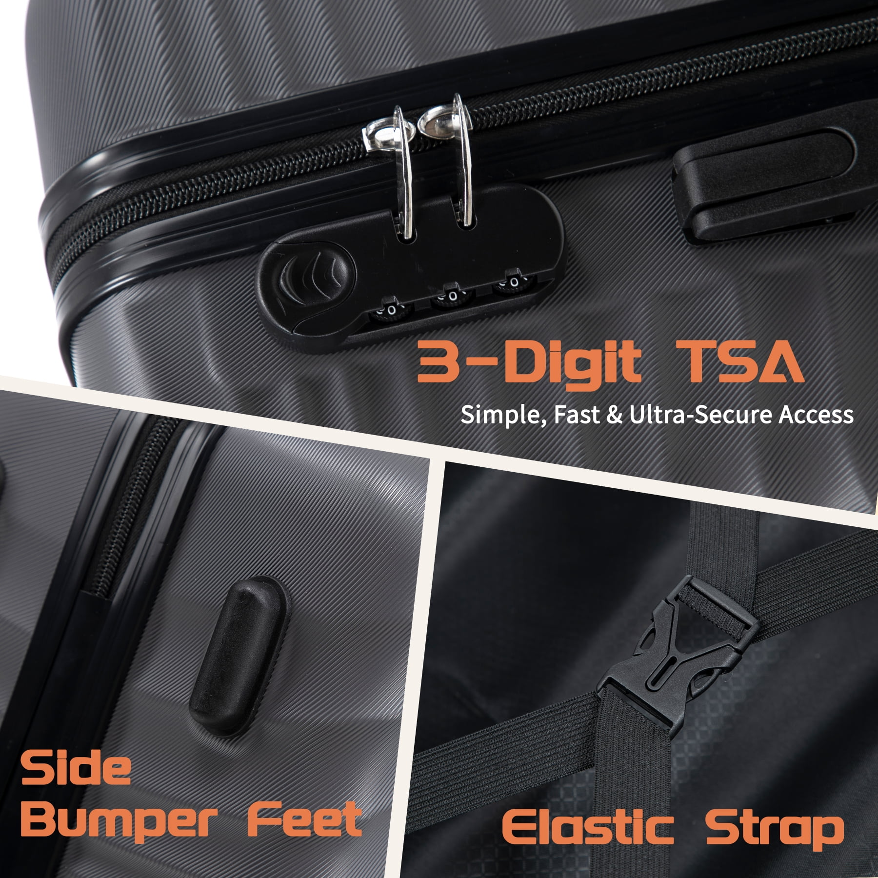 Rosamo Luggage Sets 3 Piece, HardsideTravel Suitcase with Spinner Wheels 20/24/28" , Carry on Luggage with TSA Lock(Grey)